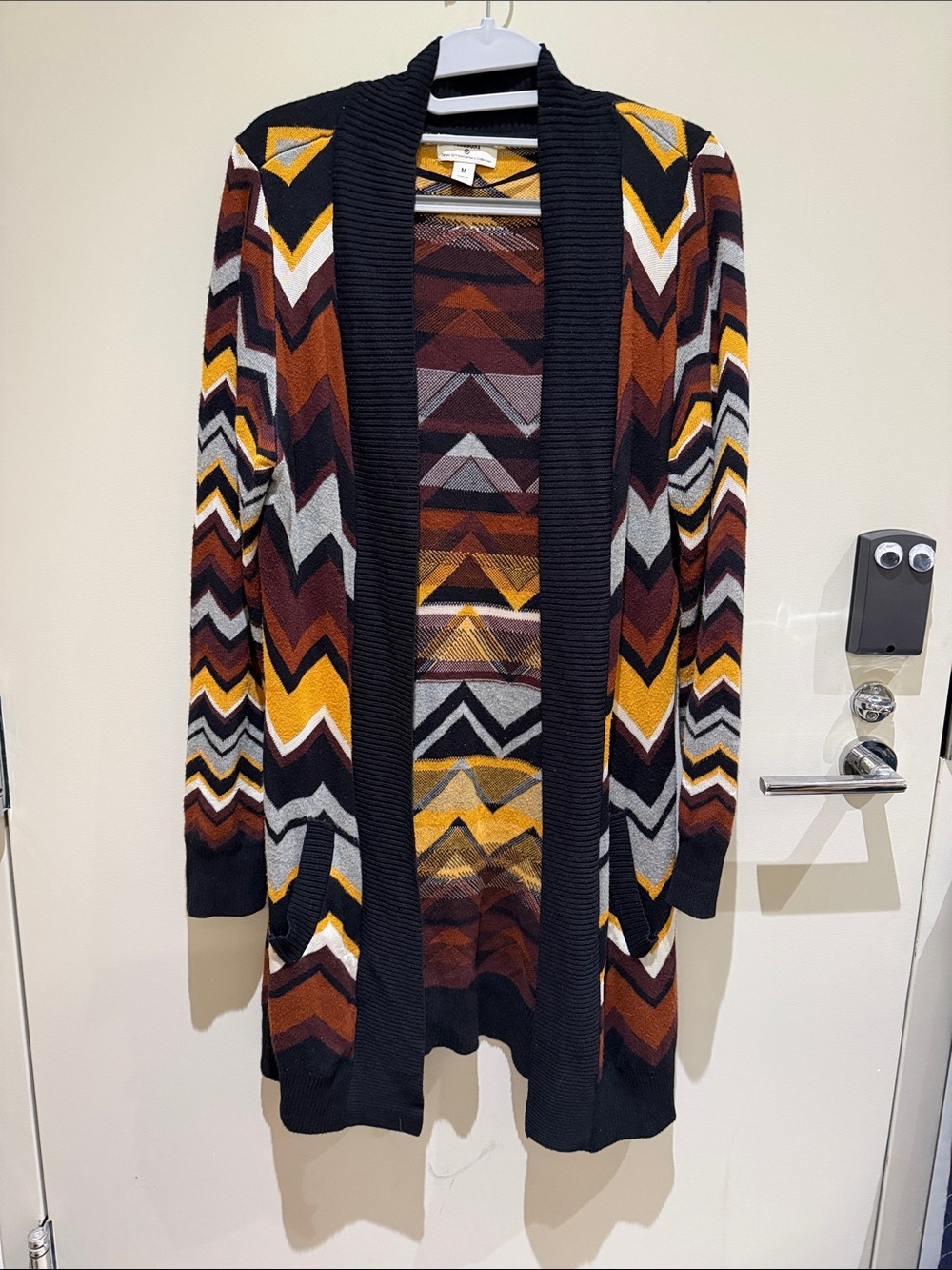 Missoni Chevron Knit Cardigan in Black, Mustard & Rust